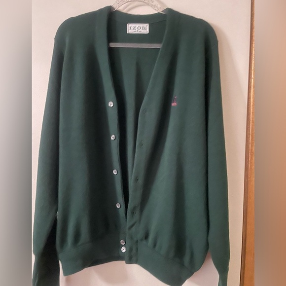 Izod Vintage Men's (Medium) Dark Green Eclectic Grandpa Preppy Cardigan Sweater - Picture 12 of 12